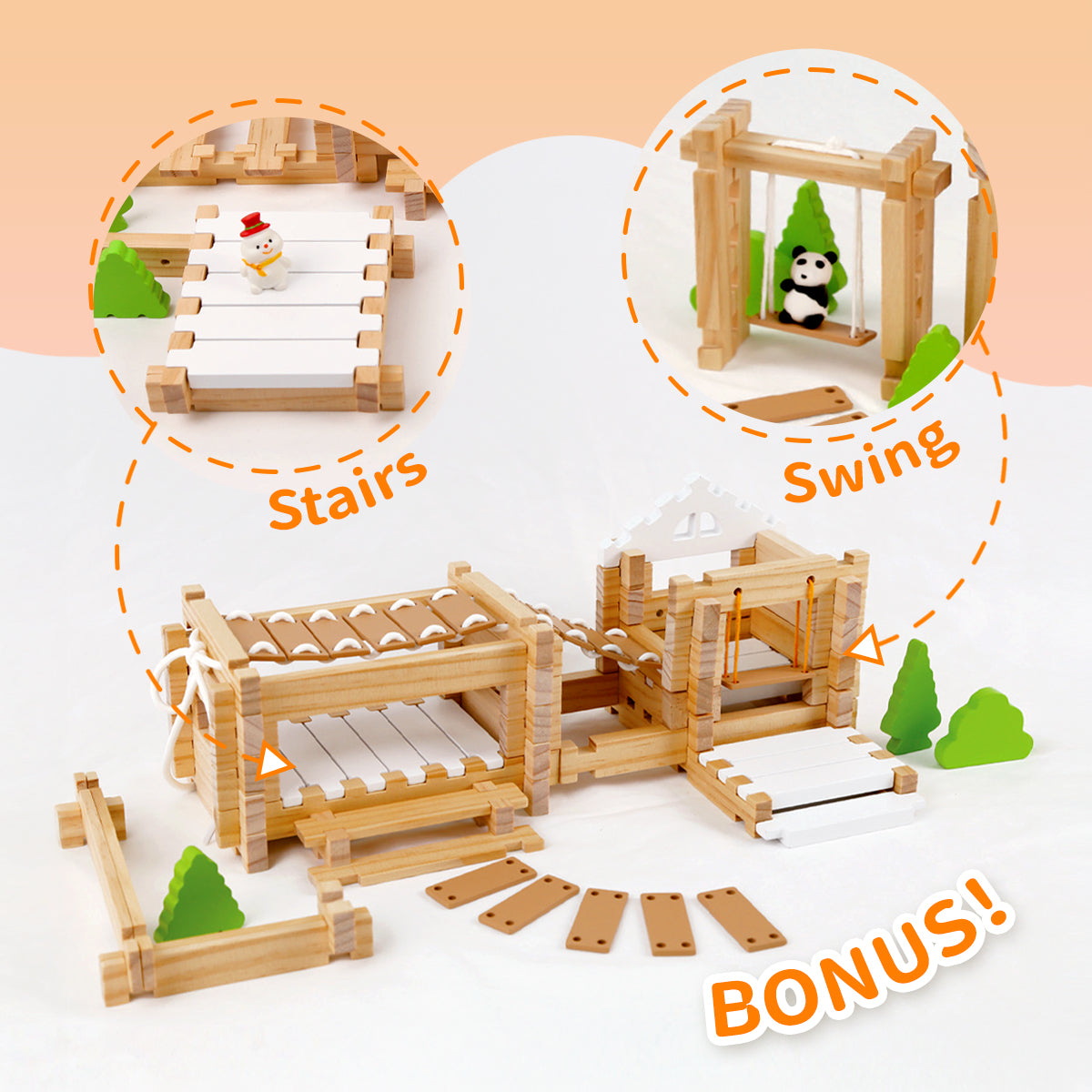 Building Blocks Set Wooden Blocks Toys (96 pcs) with Storage Bag