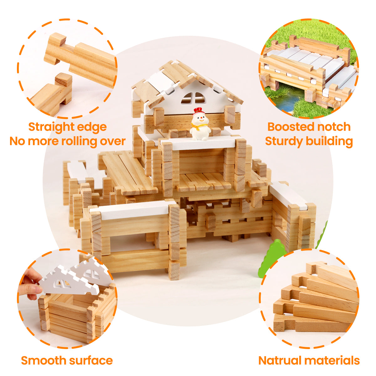 Building Blocks Set Wooden Blocks Toys (96 pcs) with Storage Bag